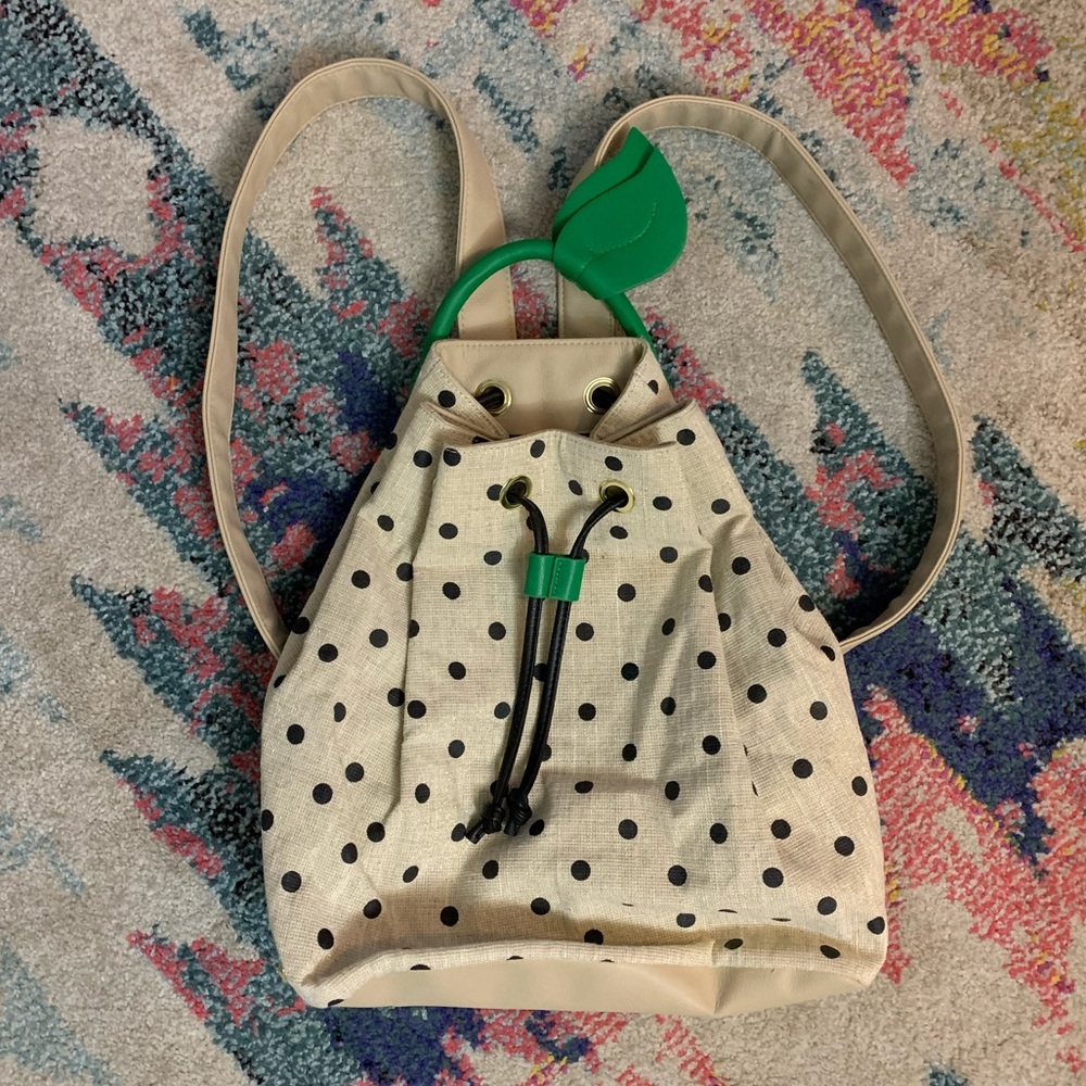 Betsy Johnson Polka Dot Pear Drawstring Backpack - Picture 1 of 5